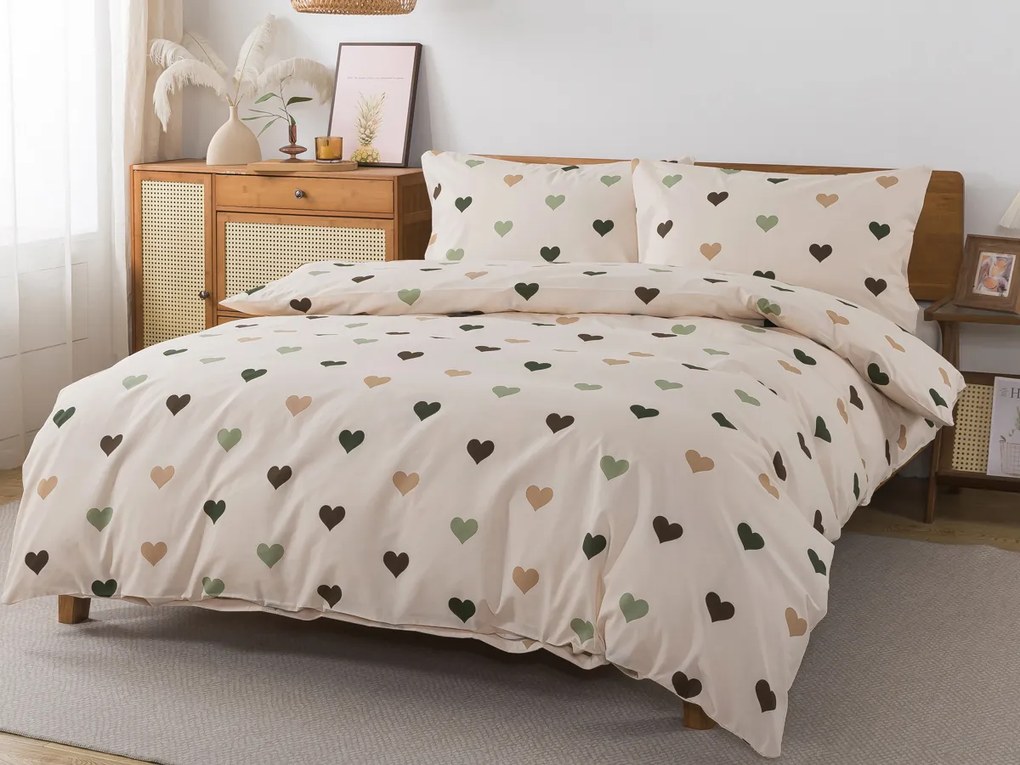 XPOSE® Francúzske bavlnené Renforcé obliečky SRDCOVKA DUO - béžové