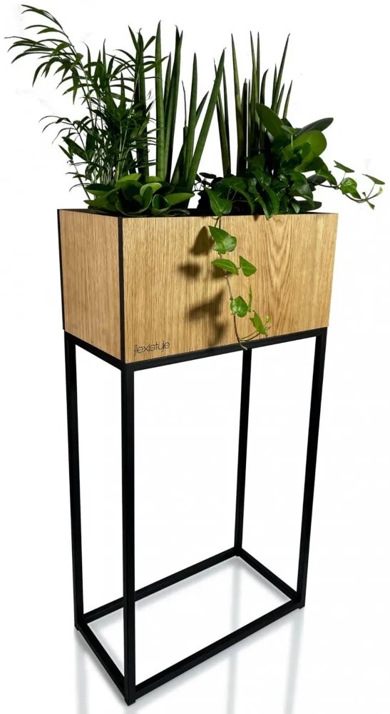 Dekoračný vysoký kvetináč z hladkého prírodného dubu LOFT FIORINO 42X22X80 cm