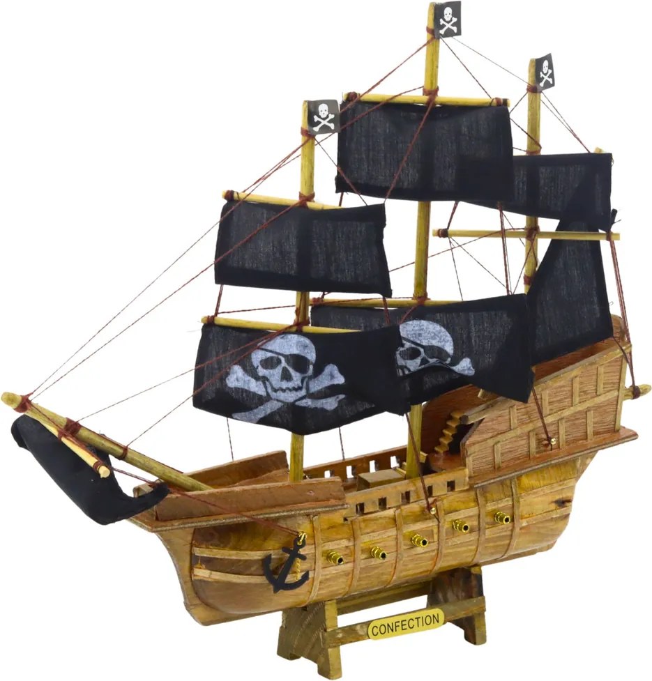 LEAN Toys Zberateľský model dekoratívnej pirátskej plachetnice čierny 33x29cm