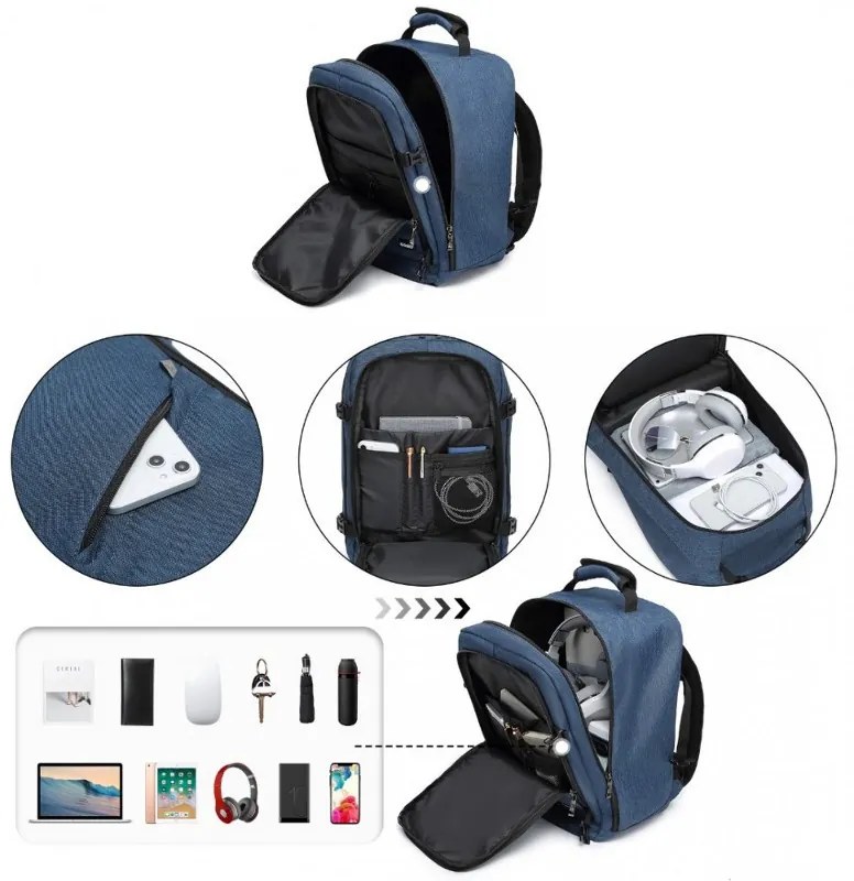 Konofactory Modrý odolný batoh do lietadla "Transporter" - M (35l)