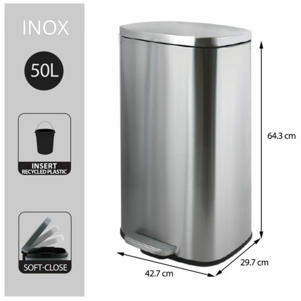 Spirella Pedálový odpadkový kôš soft-close Akira 50 l, brúsená nehrdz. oceľ, 50 l
