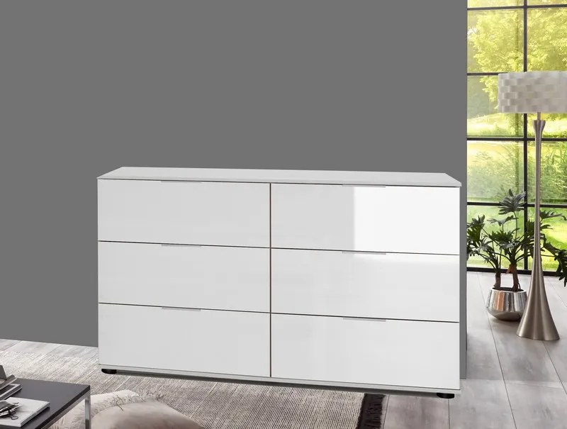 Zásuvková komoda New York D, biela / biely lesk