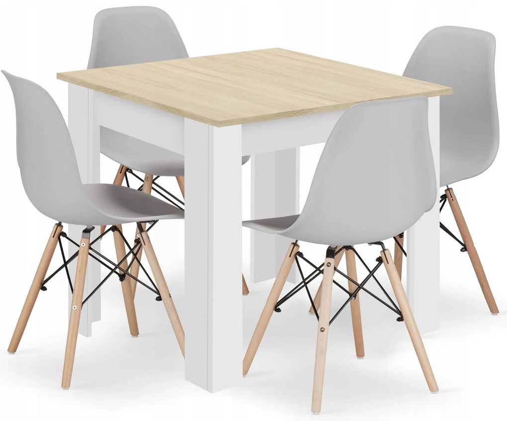 Set štvorcový stôl 80x80 dub sonoma + 4 stoličky OSAKA sivá