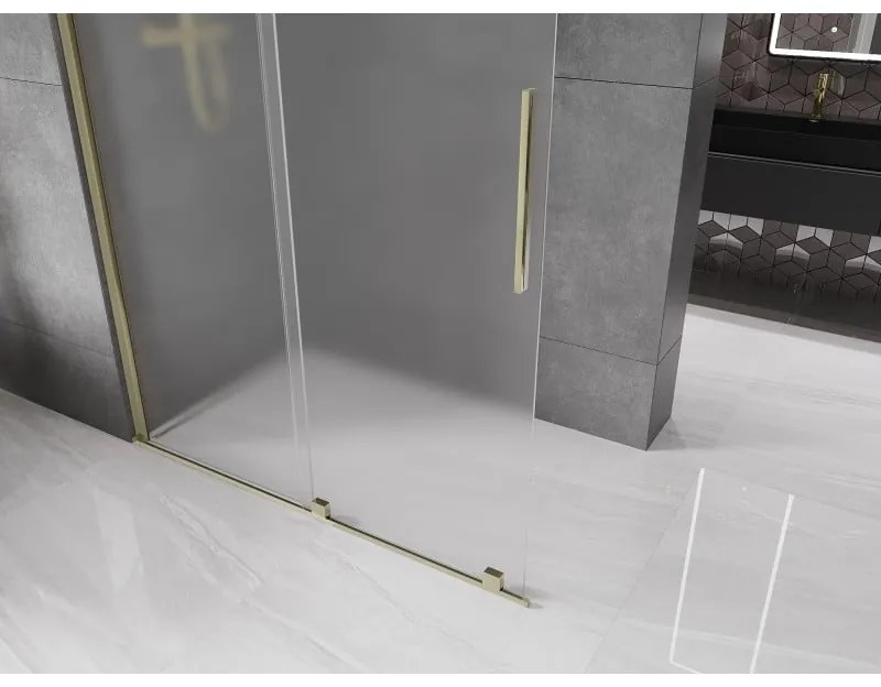 Mexen Velar, sprchová zástena s posuvnými dverami Walk-in 130 x 200 cm, 8mm sklo námraza, zlatá lesklá, 871-130-000-33-50
