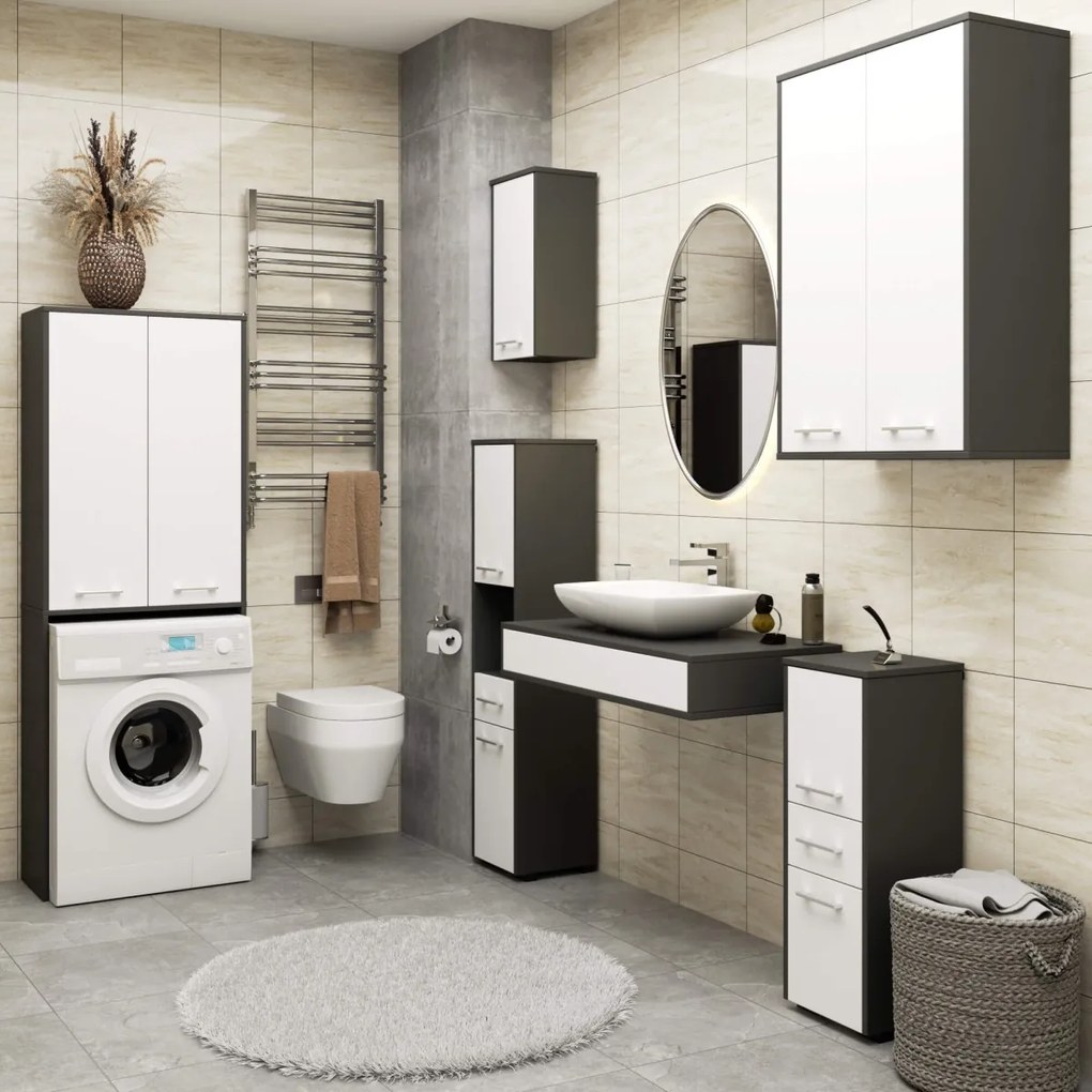 Koupelnová skříňka nad pračku Fin 2D šedá/bílá