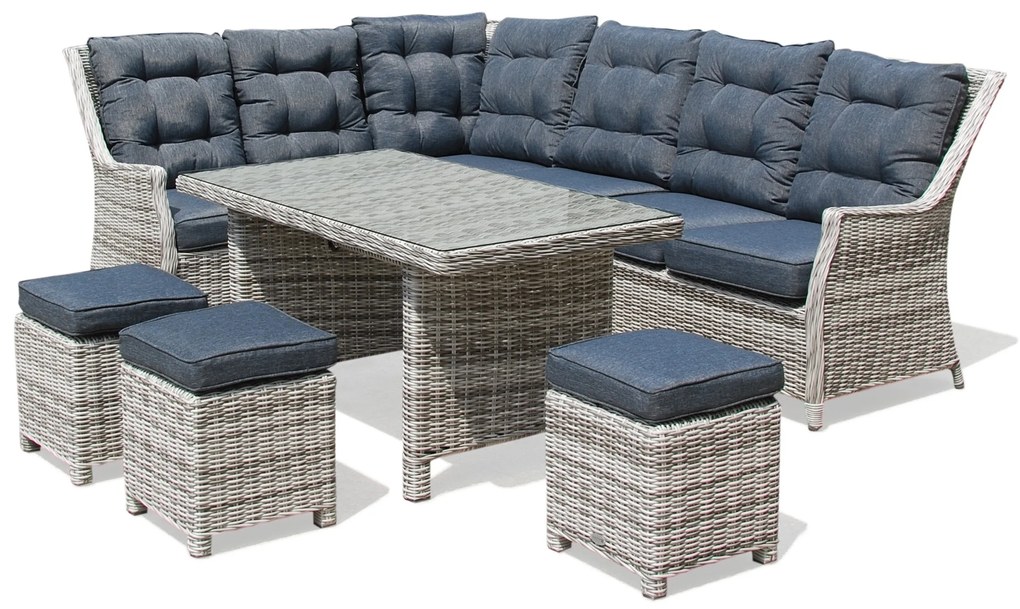 Záhradná rohová súprava BERKLEY svetlo-sivá ľavá s tmavými vankúšmi