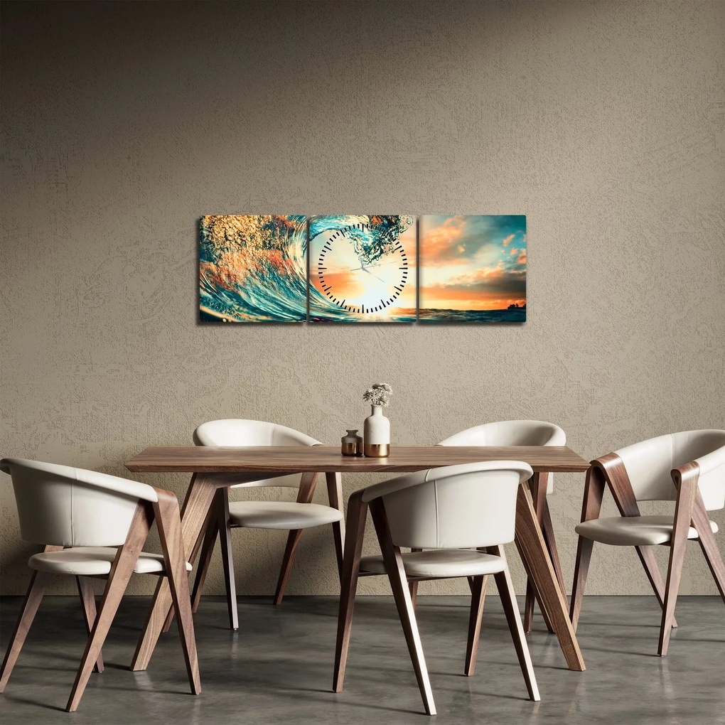 Obraz - Vlna (s hodinami) (90x30 cm)