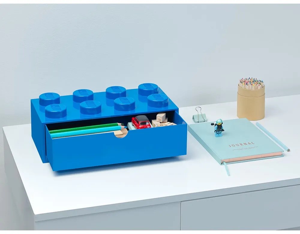 Modrý stolový box so zásuvkou LEGO®, 31 x 16 cm
