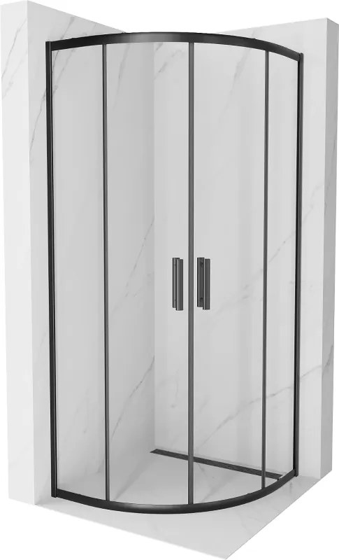 Mexen Rio, štvrťkruhový sprchovací kút s posuvnými dverami 70(dvere) x 70(dvere) x 190 cm, 6mm číre sklo, čierny profil, 863-070-070-70-00
