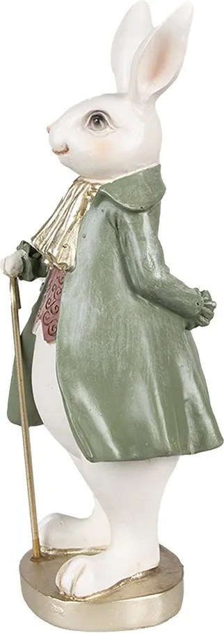 Dekorácia biely králik v kabáte s palicou - 12*9*26 cm