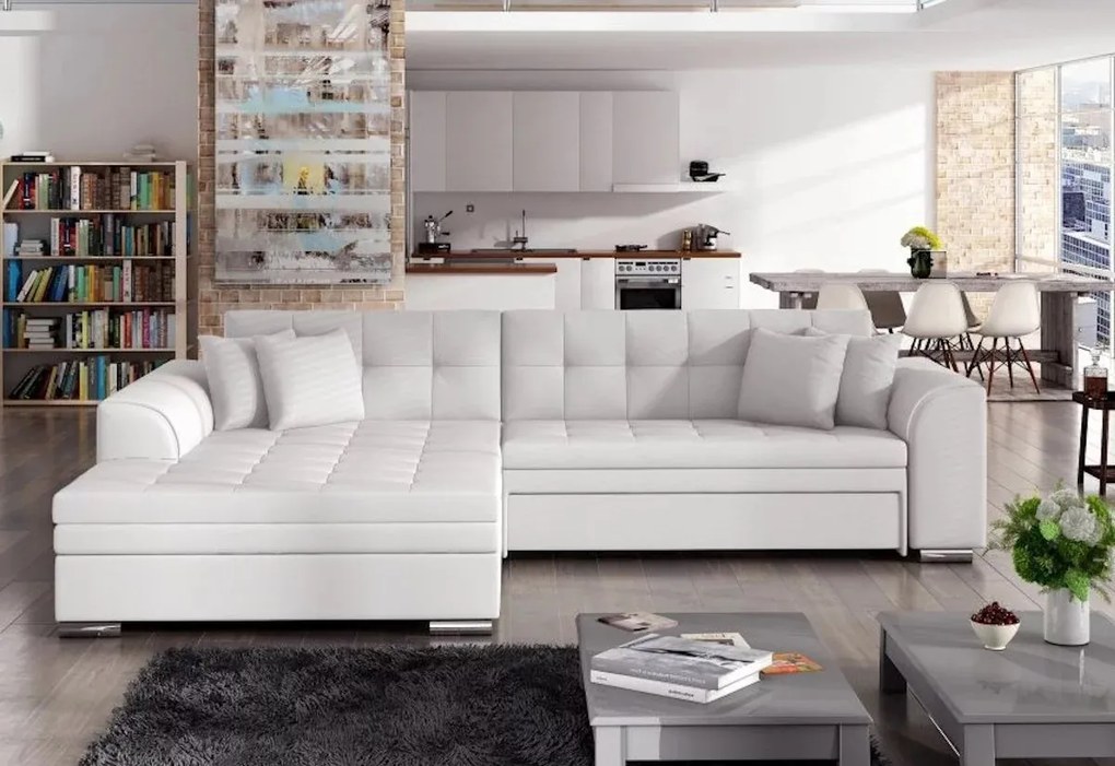 Rohová rozkladacia sedačka PALERMO, 294x80x196 cm, jasmine 100/soft 017 white, lavá