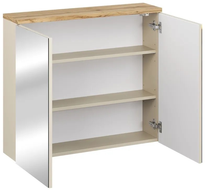 Závesná skrinka s zrkadlom Bali 84-80-2D kašmír/dub wotan