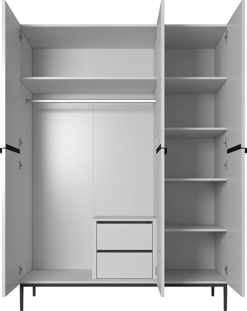 Skriňa Nicole 150 cm s ukrytými zásuvkami - biely mat / čierne nožičky