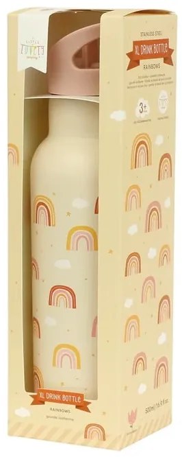A Little Lovely Company Fľaša na pitie z nehrdzavejúcej ocele so slamkou Rainbows 500 ml