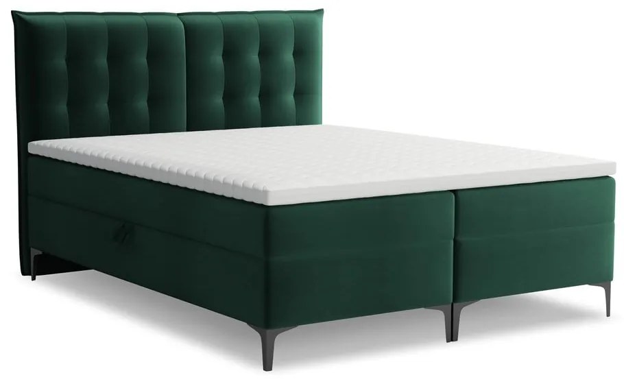 Tmavozelená boxspring posteľ s úložným priestorom 140x200 cm Mikana – Makamii