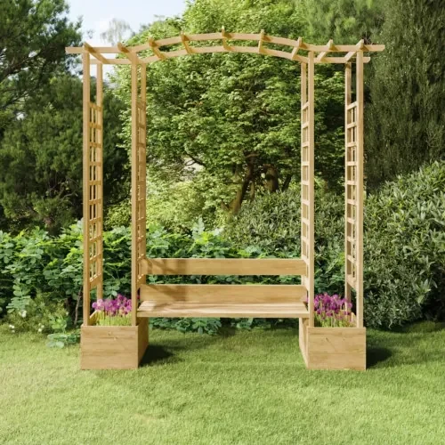 vidaXL Záhradná pergola s lavičkou a kvetináčmi impregnovaný masív-
