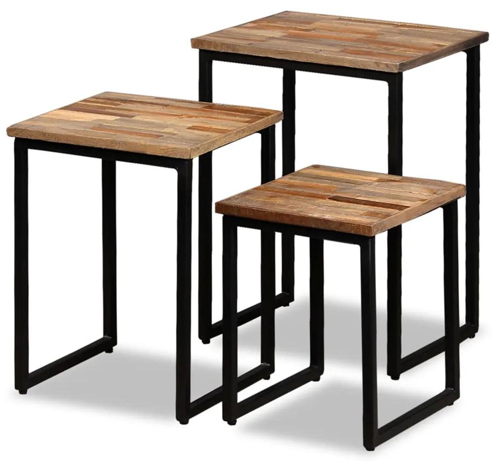 vidaXL Stohovateľné konferenčné stolíky, 3 kusy, recyklované teakové drevo