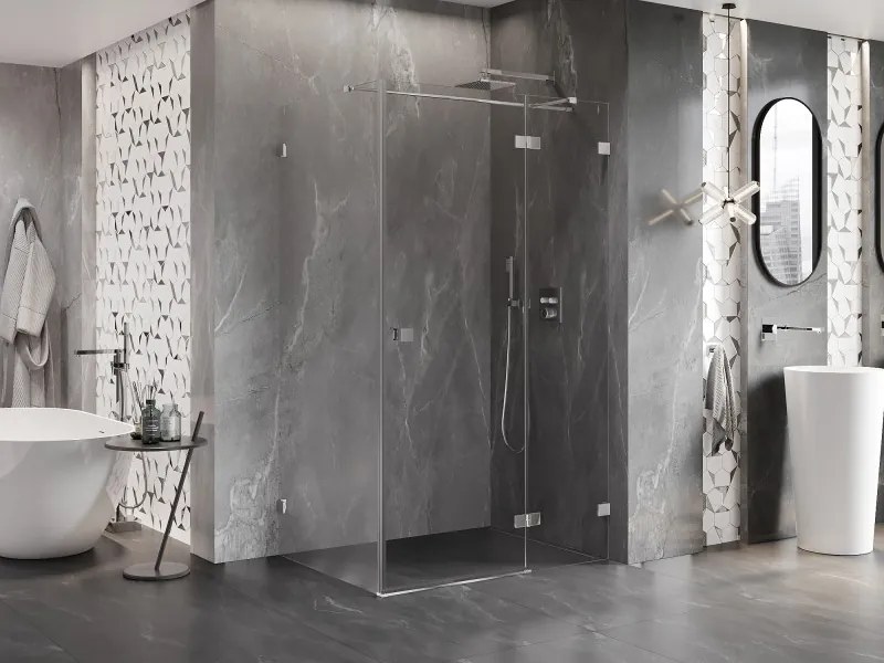 Mexen Lunar T, výklopný sprchový kút pravý 120 x 80 cm, 8mm číre sklo, chrómový profil, 834T-120-080-01-00-P