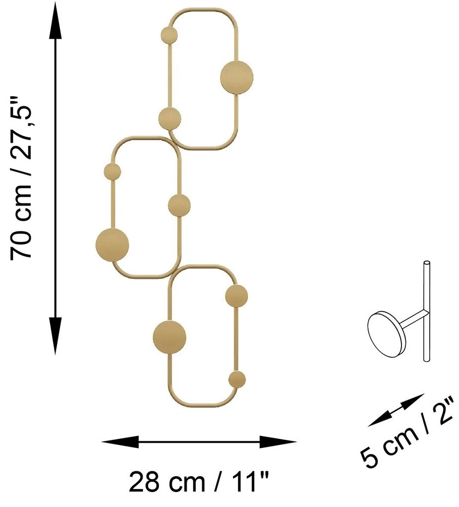 Nástenný kovový vešiak Lizzard 28 cm zlatý