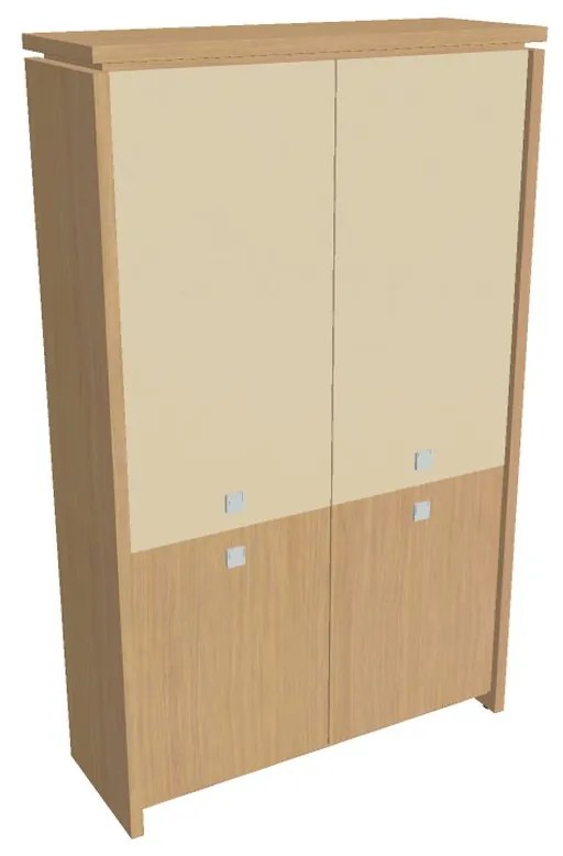 Vysoká skriňa Verno 128 x 46 x 210 cm, kombinované dvere, dub svetlý / vanilka