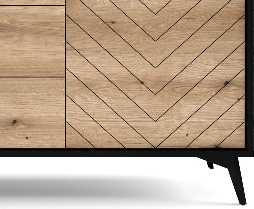 Široká komoda so zásuvkami Diamond, čierna/dub