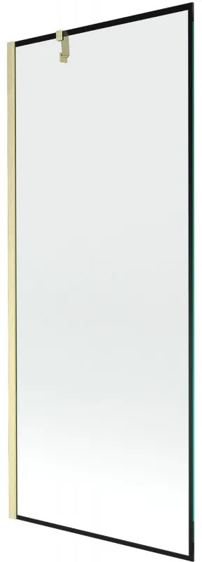 Mexen Next, 1-krídlová vaňová zástena 80 x 150 cm, 6mm číre sklo - čierny vzor, zlatá matná, 895-080-000-00-70-55