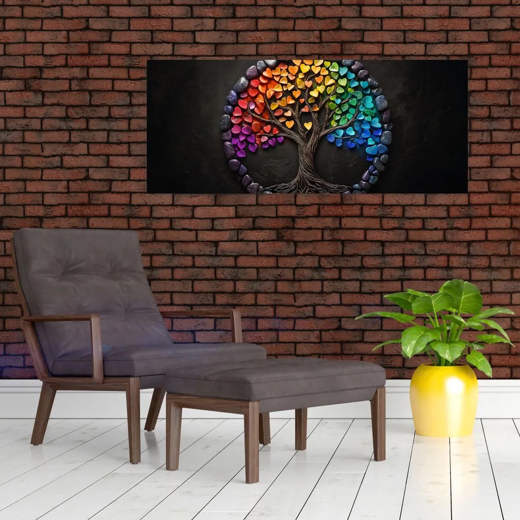 Obraz – Strom plný farebných sŕdc (120x50 cm)