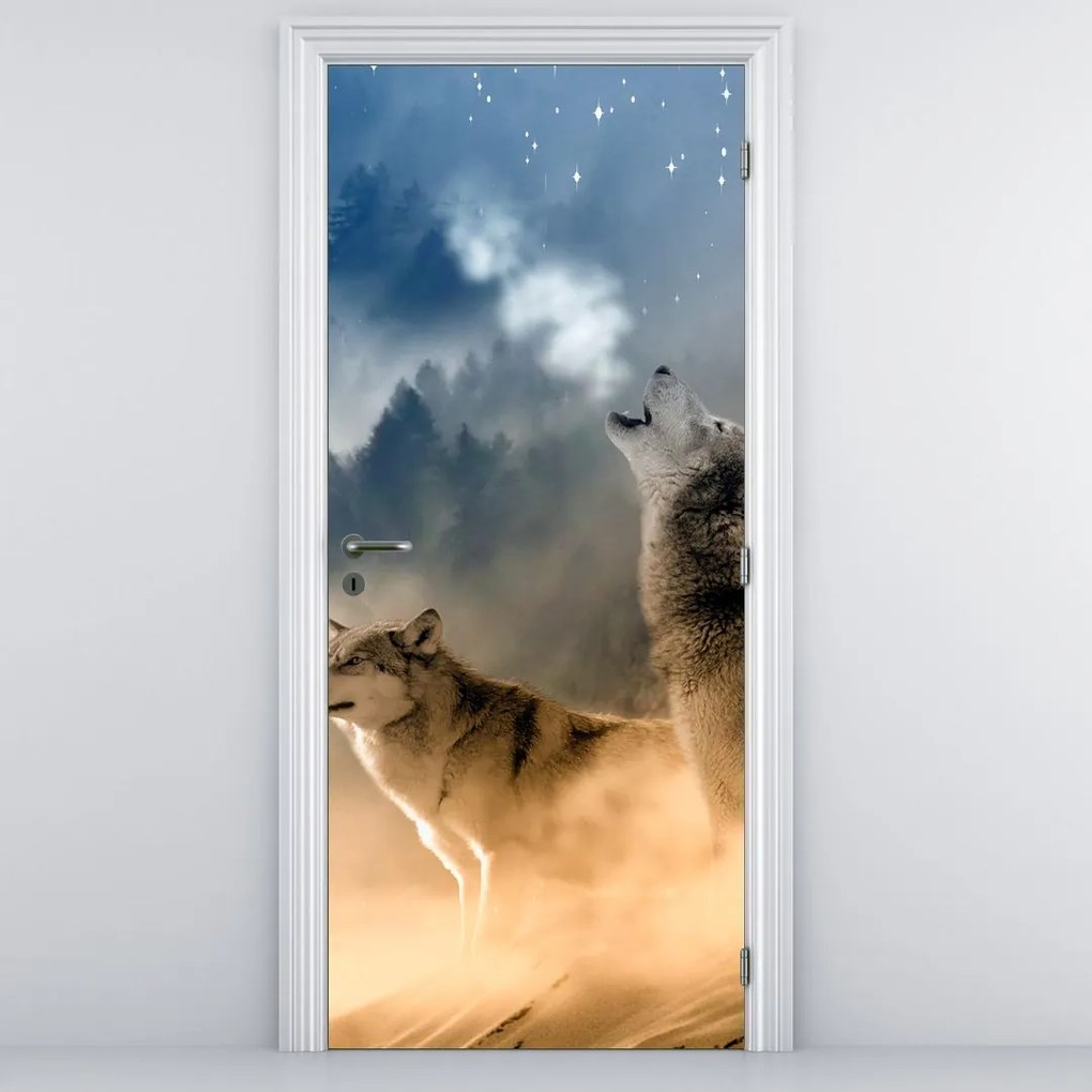 Fototapeta na dvere - Vlci vyjúci na mesiac (95x205cm)