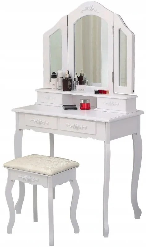 Nádherný toaletný stolík s veľkým zrkadlom v bielej farbe