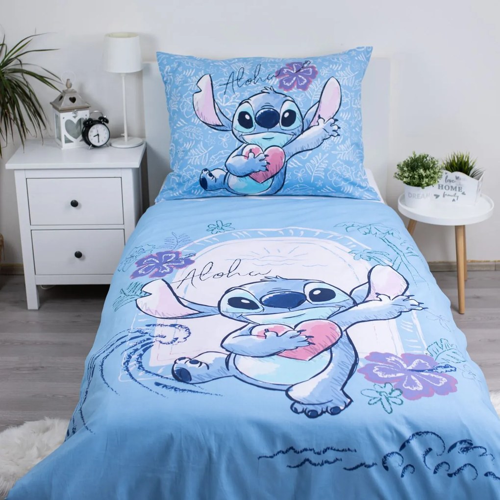 Jerry Fabrics Bavlnené obliečky 140x200 + 70x90 cm - Lilo and Stitch "Wave"