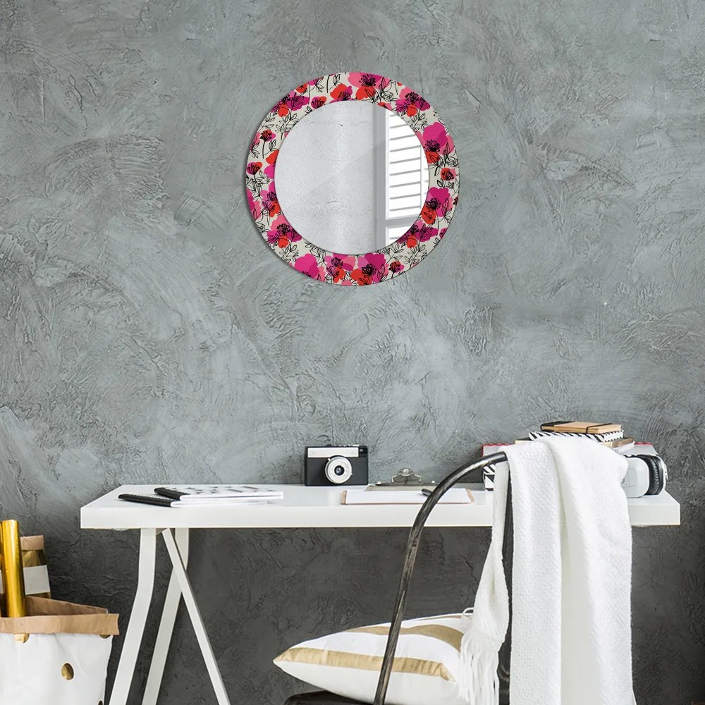 Okrúhle ozdobné zrkadlo Ružové maky fi 50 cm