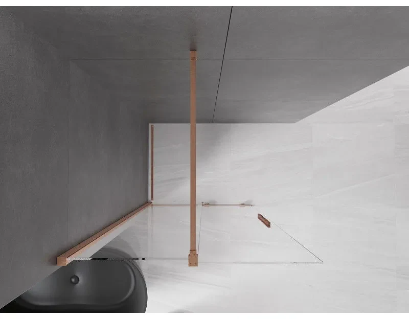 Mexen Velar, posuvné dvere do otvoru typ Walk-In 85 cm, 8mm číre sklo, medená matná, 871-085-000-03-65