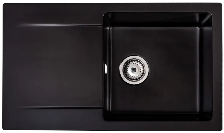 Sink Quality Ferrum, kuchynský granitový drez 770x450x190 mm + sifón, čierna, SKQ-FER.C.1KDO.X