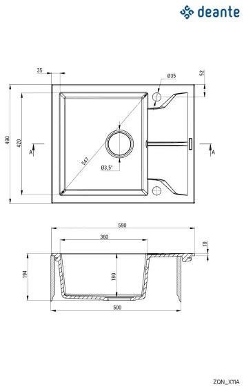 Deante ZQN_G11A - Kuchynský drez ANDANTE 49x59 cm granit/metalický grafit