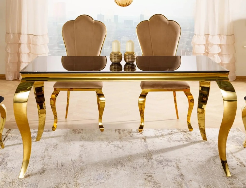 JEDÁLENSKÝ STÔL LAURO ČIERNE SKLO + ZLATÝ 150 x 90