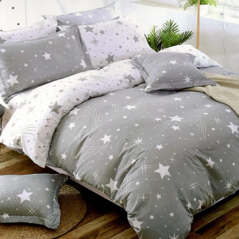 HOD Bavlnené posteľné obliečky 3D/Foto STAR-09 sivé - 7 dielna súprava 140x200cm