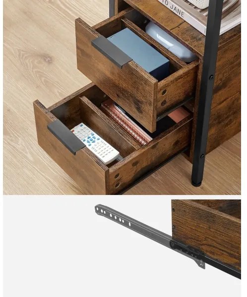 Odkladací stolík ROD so vstavanými zásuvkami a USB portami hnedá/čierna