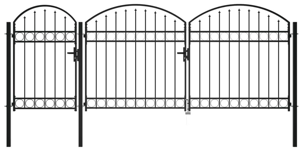 vidaXL Záhradná plotová brána s oblúkom, oceľ 2,25x4 m, čierna