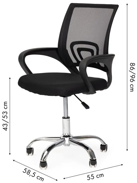 Ergonomická kancelárska stolička v čiernej farbe s kovovou základňou