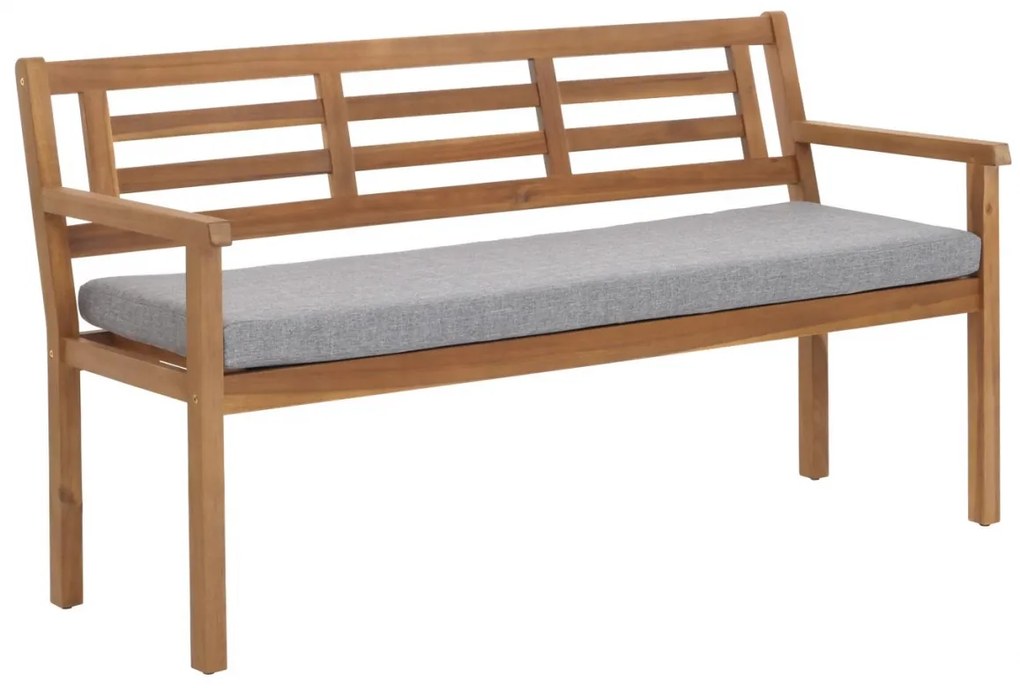 Záhradná lavička HWC-N47, 82x145x59 cm, akáciové drevo - sivý vankúš