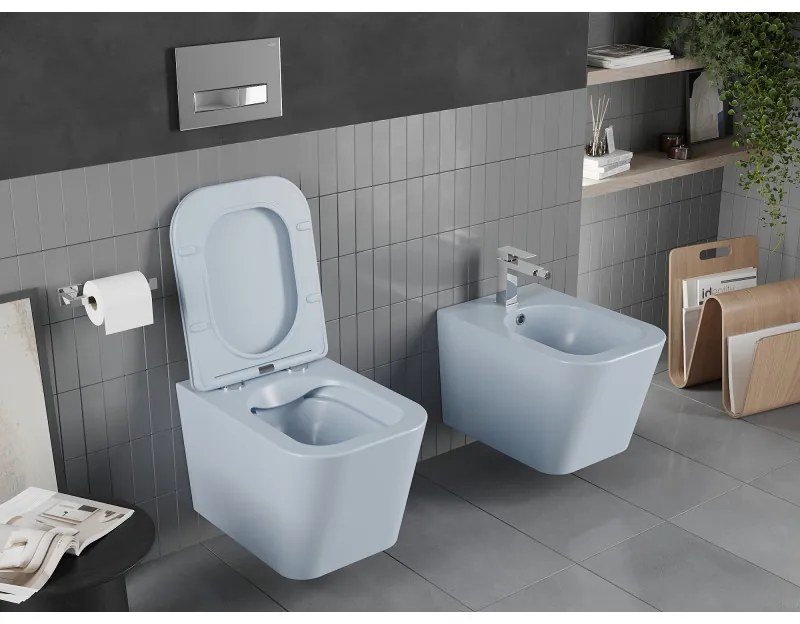 Mexen Teo, závesné WC Rimless s WC doskou slim, duroplast, šedá-modrá matná, 30854069