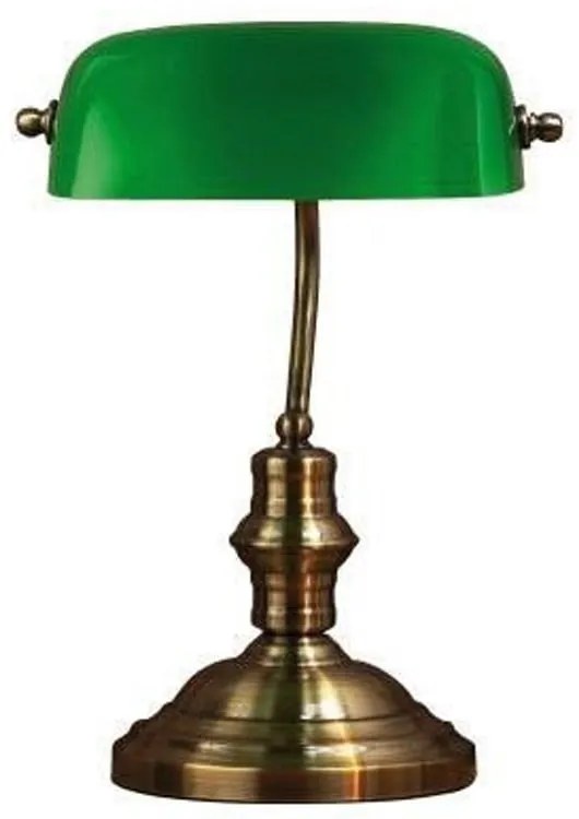 Stolová lampa v zelenej a mosadznej farbe Markslöjd Bankers, výška 42 cm