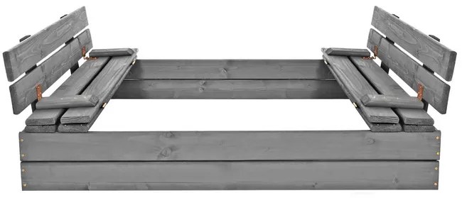 SPRINGOS Uzavreté drevené pieskovisko s lavičkami 120x120 cm – impregnované drevo, s plachtou a netkanou textíliou SBP120SET01X