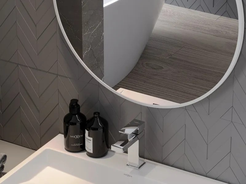 Mexen Loft okrúhle kúpeľňové zrkadlo 70 cm, biely rám - 9850-070-070-000-20