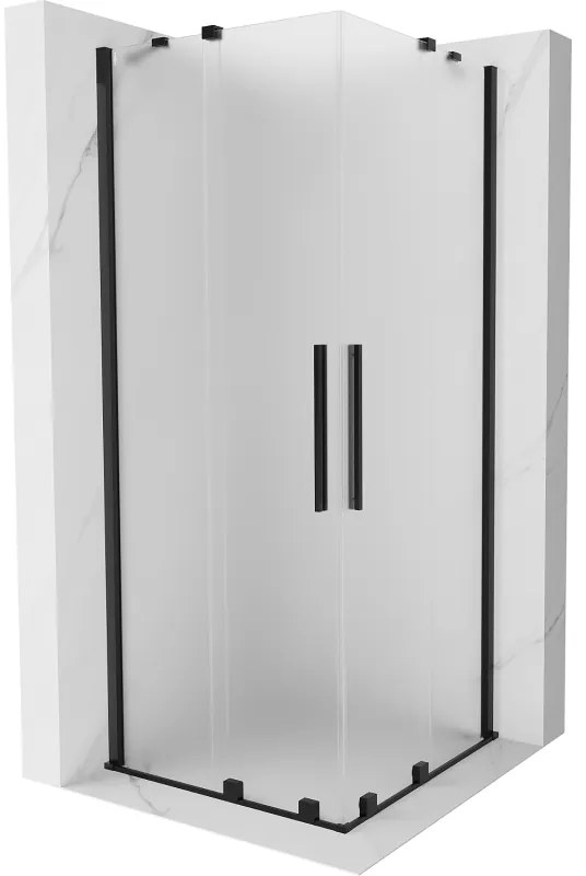 Mexen Velar Duo, sprchový kút s posuvnými dverami 80 x 80 cm, 8mm sklo námraza, čierna matná, 871-080-080-32-70
