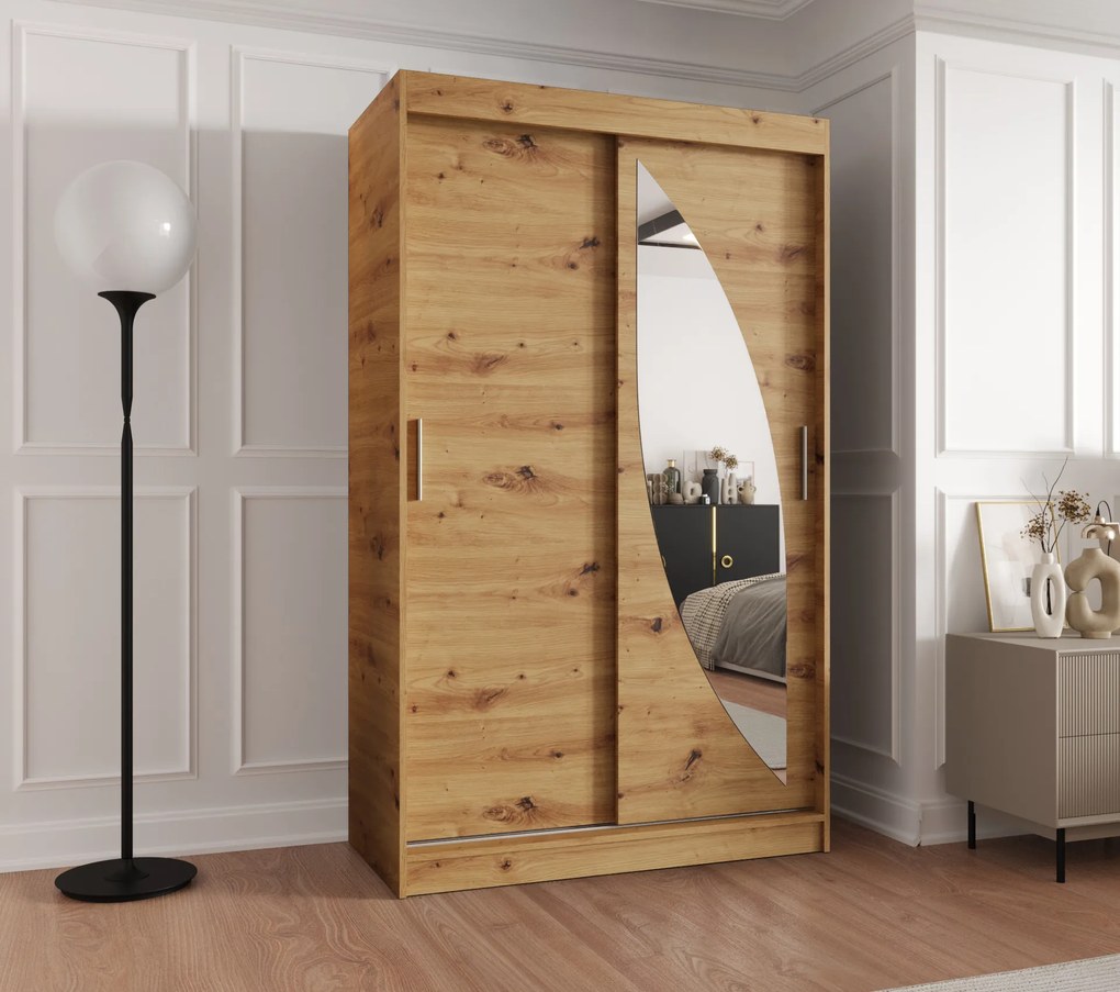 Šatníková skriňa 120 cm Milain (dub artisan). Akcia -21%. Vlastná spoľahlivá doprava až k Vám domov. 1125994
