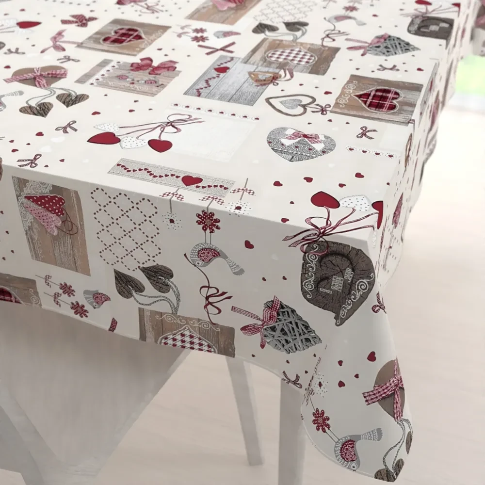 Biante Dekoračný obdĺžnikový obrus Porto PRT-015 Vínovo-sivé srdiečka na krémovom 130x220 cm