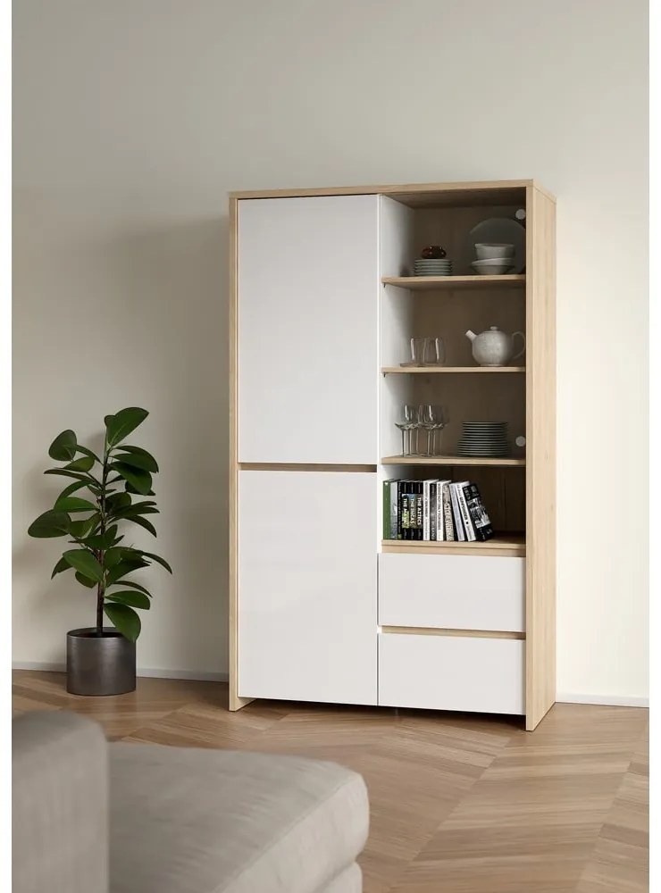 Biela/v prírodnej farbe vitrína v dekore duba 100x170x48 cm Next – Tvilum