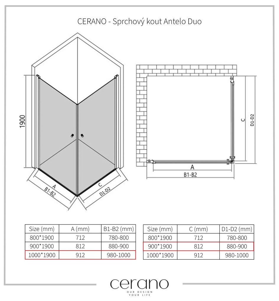 CERANO - Sprchovací kút Antelo Duo L/P - chróm, transparentné sklo - 100x90 cm - krídlový, CER-CER-480412
