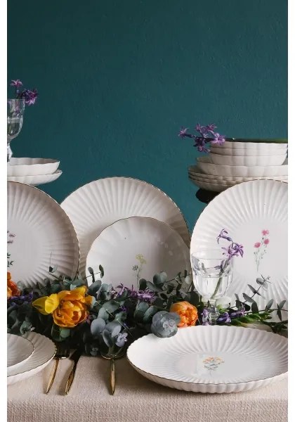 27-dielna jedálenská súprava, biela/zlatá, porcelán